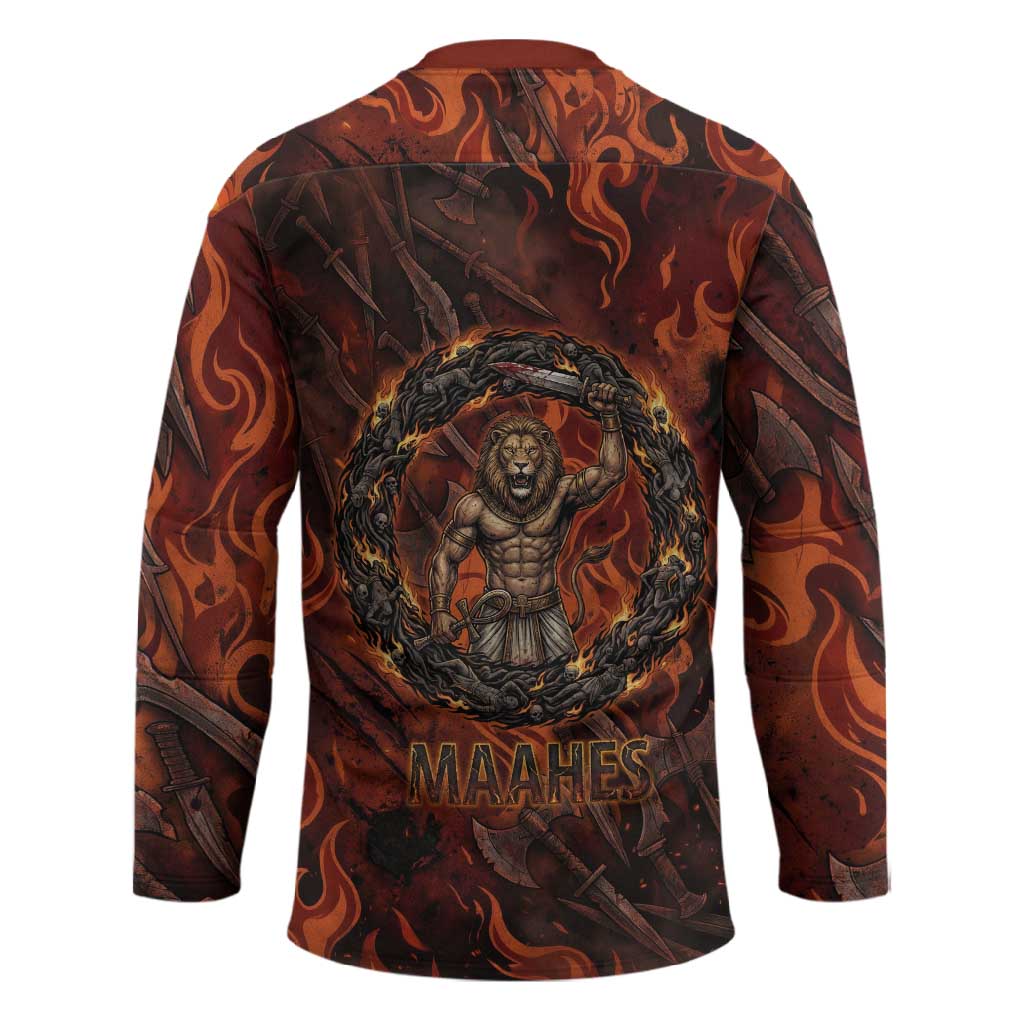 Maahes Hockey Jersey Ancient Egyptian Fiery Red Flame - Roaring Lion Head - Wonder Print Shop
