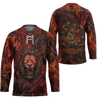Maahes Hockey Jersey Ancient Egyptian Fiery Red Flame - Roaring Lion Head - Wonder Print Shop