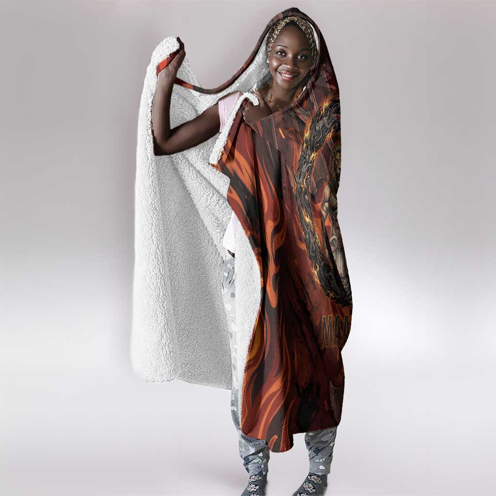 Maahes Hooded Blanket Ancient Egyptian Fiery Red Flame - Roaring Lion Head - Wonder Print Shop