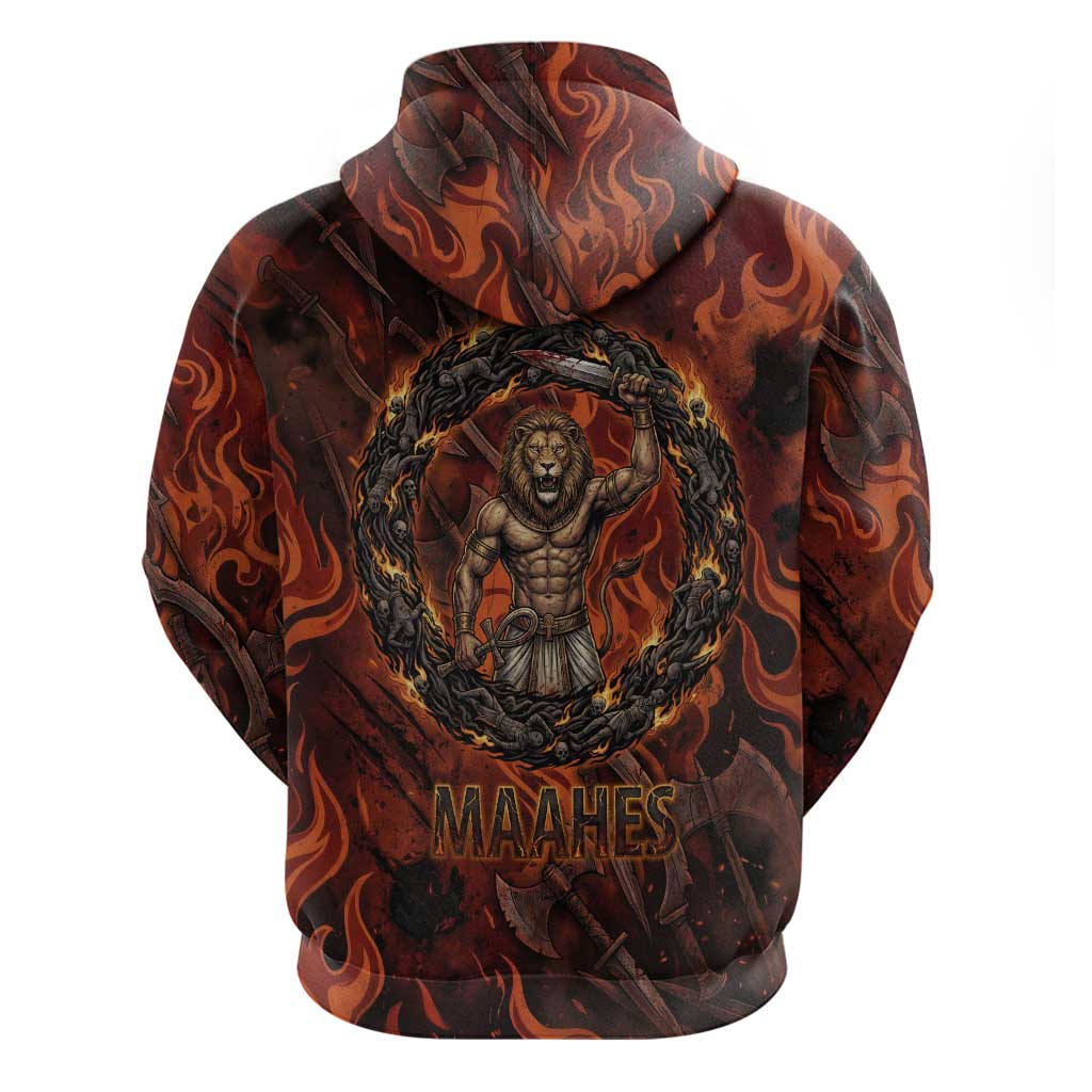 Maahes Hoodie Ancient Egyptian Fiery Red Flame - Roaring Lion Head - Wonder Print Shop