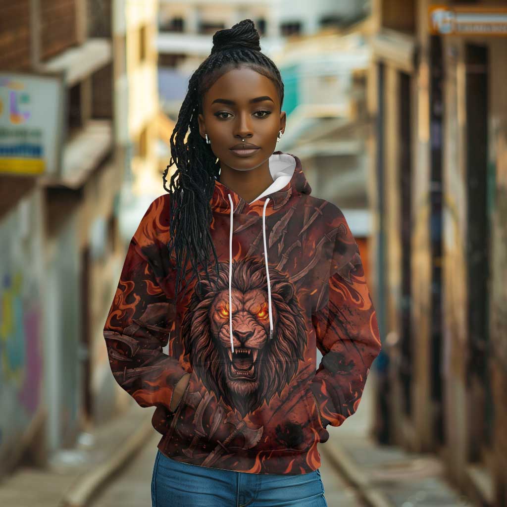 Maahes Hoodie Ancient Egyptian Fiery Red Flame - Roaring Lion Head - Wonder Print Shop