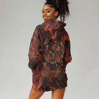 Maahes Hoodie Dress Ancient Egyptian Fiery Red Flame - Roaring Lion Head - Wonder Print Shop