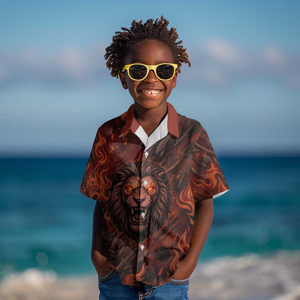 Maahes Kid Hawaiian Shirt Ancient Egyptian Fiery Red Flame - Roaring Lion Head - Wonder Print Shop