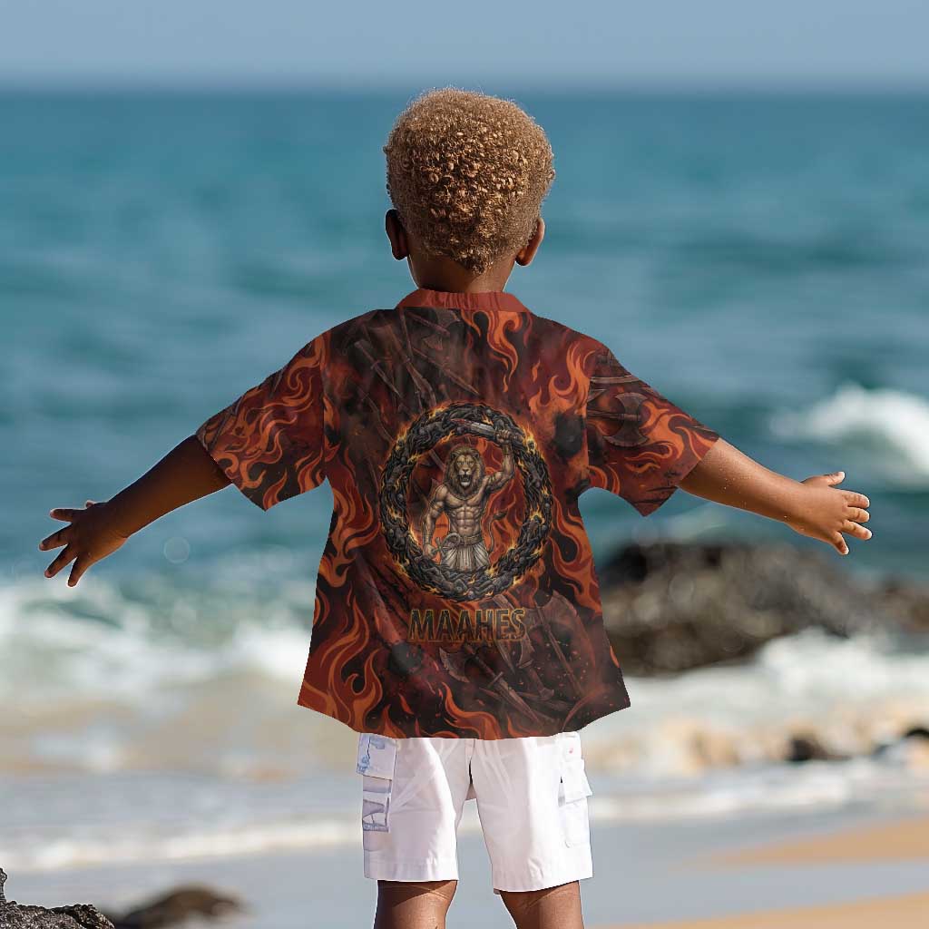 Maahes Kid Hawaiian Shirt Ancient Egyptian Fiery Red Flame - Roaring Lion Head - Wonder Print Shop