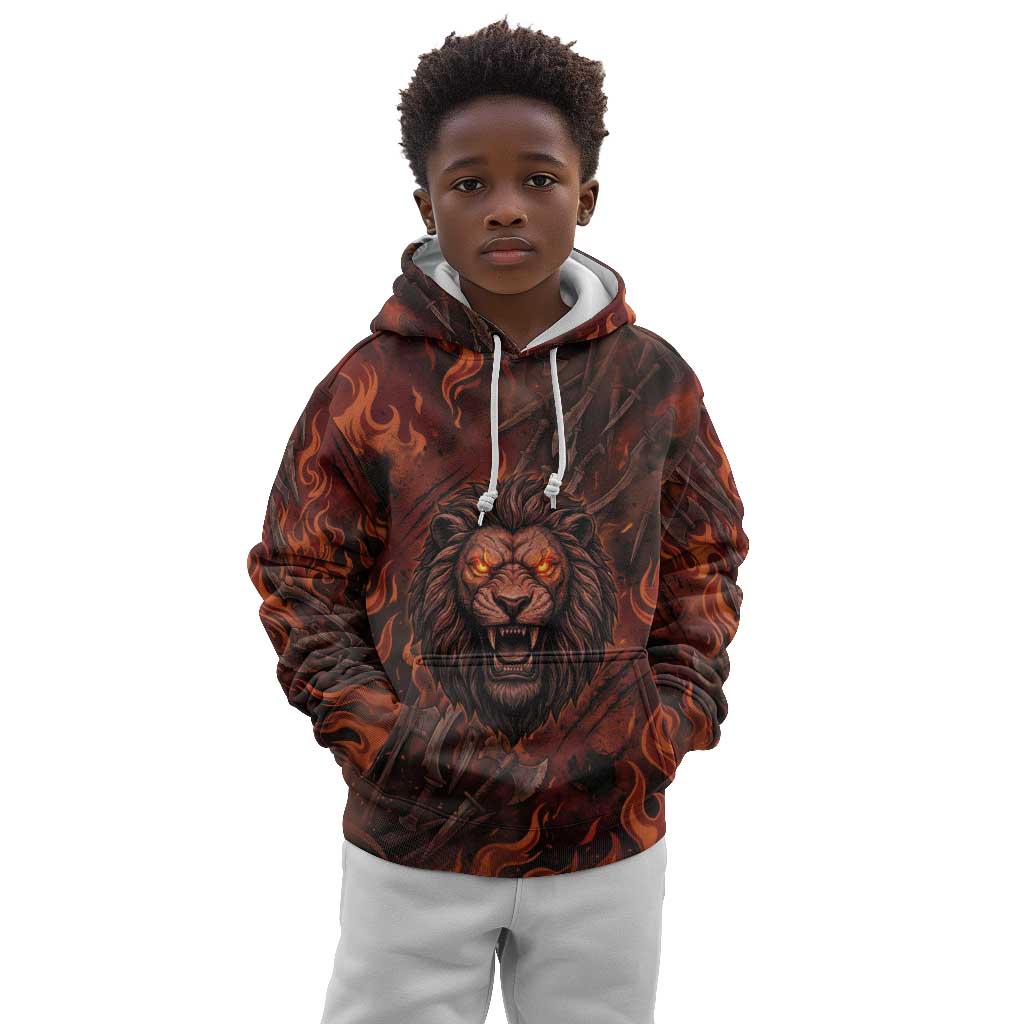 Maahes Kid Hoodie Ancient Egyptian Fiery Red Flame - Roaring Lion Head - Wonder Print Shop