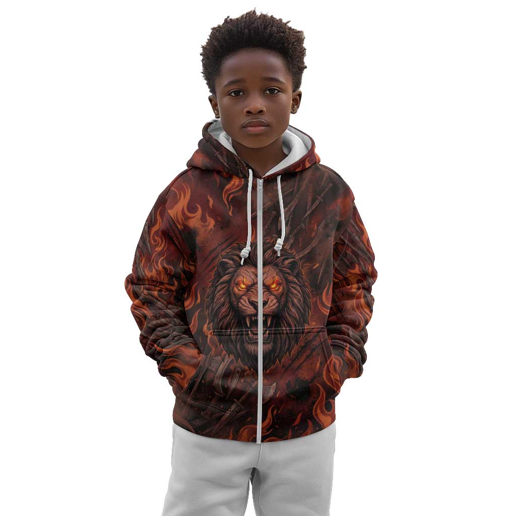Maahes Kid Hoodie Ancient Egyptian Fiery Red Flame - Roaring Lion Head - Wonder Print Shop