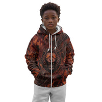 Maahes Kid Hoodie Ancient Egyptian Fiery Red Flame - Roaring Lion Head - Wonder Print Shop