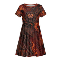 Maahes Kid Short Sleeve Dress Ancient Egyptian Fiery Red Flame - Roaring Lion Head - Wonder Print Shop