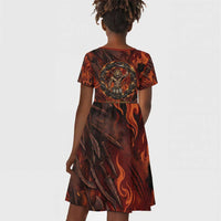 Maahes Kid Short Sleeve Dress Ancient Egyptian Fiery Red Flame - Roaring Lion Head - Wonder Print Shop