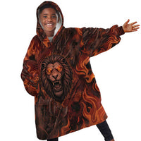 Maahes Kid Wearable Blanket Hoodie Ancient Egyptian Fiery Red Flame - Roaring Lion Head - Wonder Print Shop