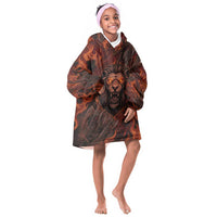 Maahes Kid Wearable Blanket Hoodie Ancient Egyptian Fiery Red Flame - Roaring Lion Head - Wonder Print Shop