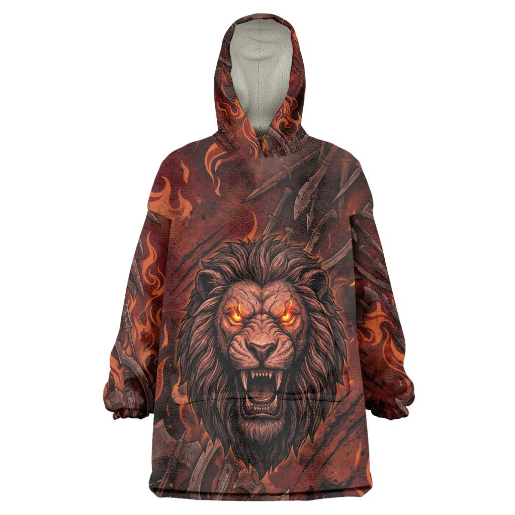 Maahes Kid Wearable Blanket Hoodie Ancient Egyptian Fiery Red Flame - Roaring Lion Head - Wonder Print Shop