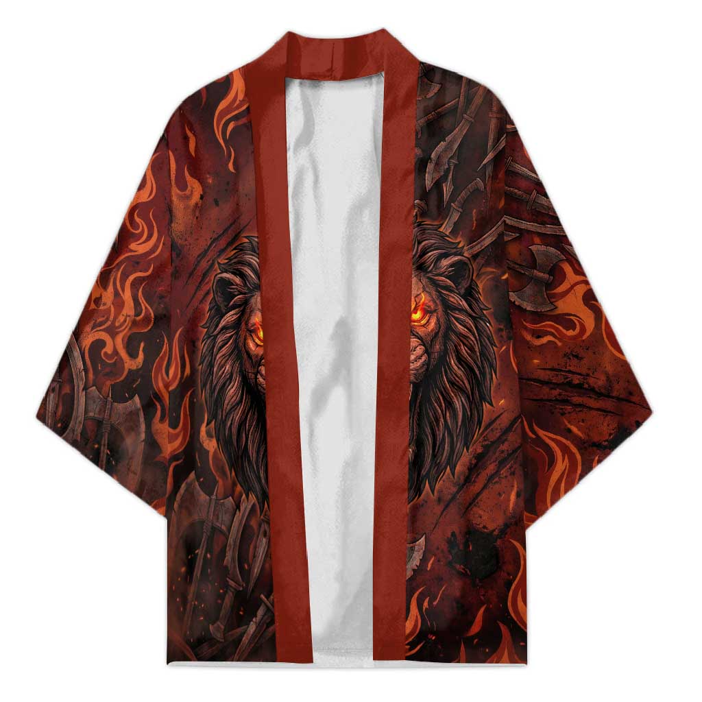 Maahes Kimono Ancient Egyptian Fiery Red Flame - Roaring Lion Head - Wonder Print Shop