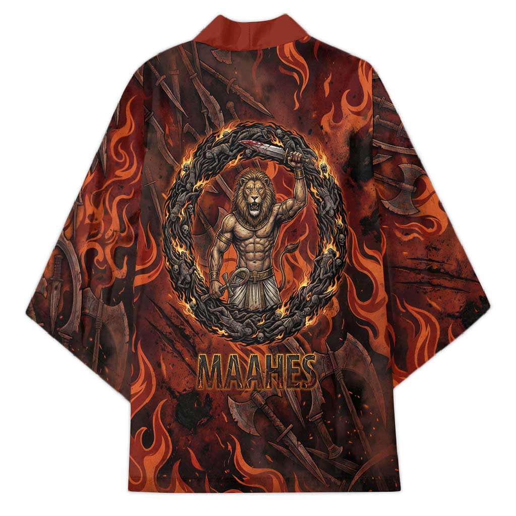 Maahes Kimono Ancient Egyptian Fiery Red Flame - Roaring Lion Head - Wonder Print Shop