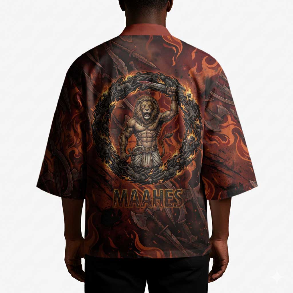 Maahes Kimono Ancient Egyptian Fiery Red Flame - Roaring Lion Head - Wonder Print Shop