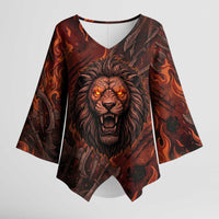 Maahes Kimono Sleeve Blouse Ancient Egyptian Fiery Red Flame - Roaring Lion Head - Wonder Print Shop