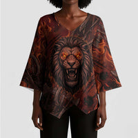 Maahes Kimono Sleeve Blouse Ancient Egyptian Fiery Red Flame - Roaring Lion Head - Wonder Print Shop