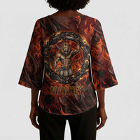 Maahes Kimono Sleeve Blouse Ancient Egyptian Fiery Red Flame - Roaring Lion Head - Wonder Print Shop