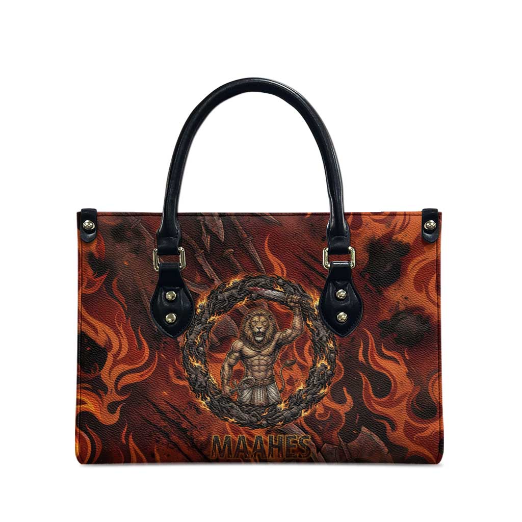 Maahes Leather Bag Ancient Egyptian Fiery Red Flame - Roaring Lion Head - Wonder Print Shop