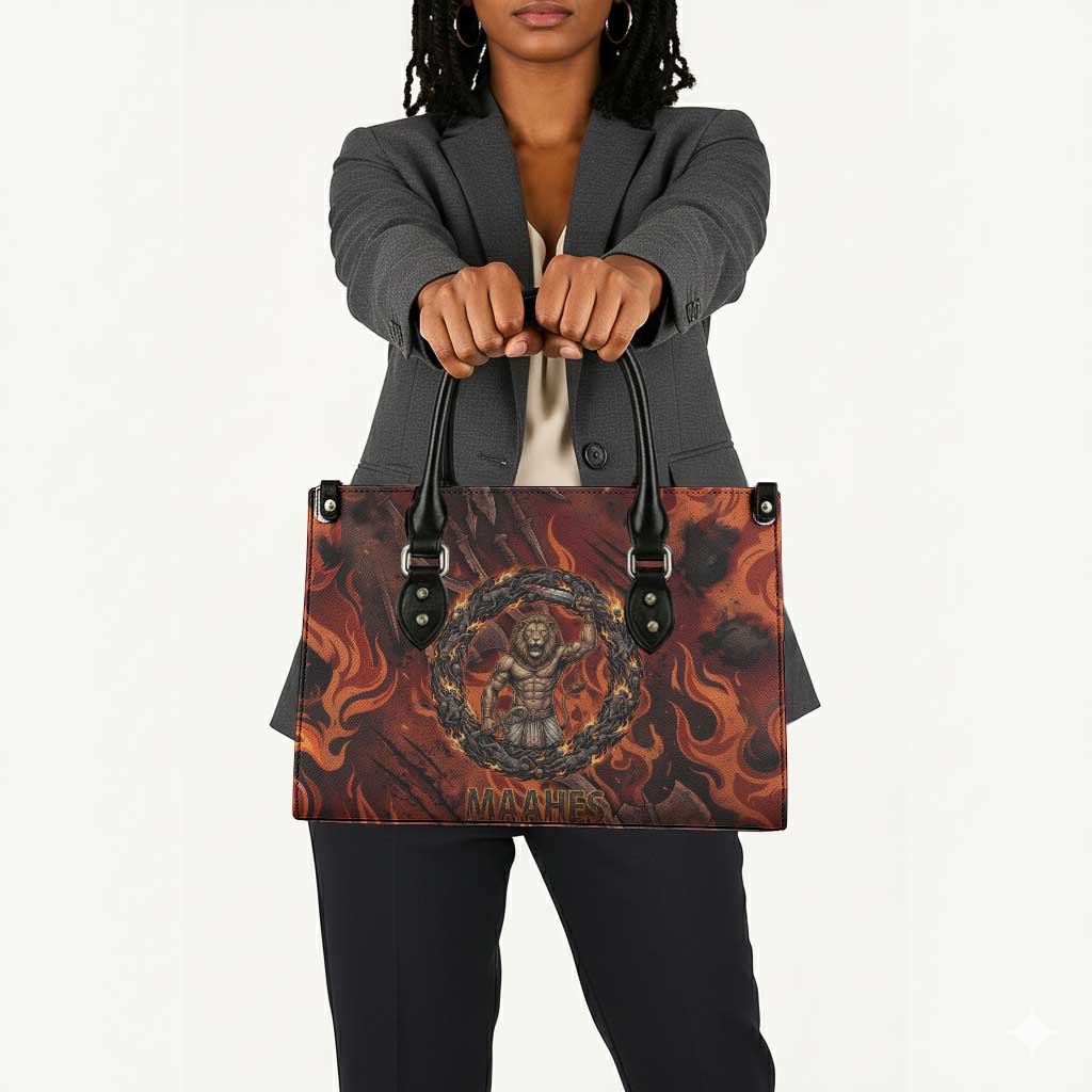 Maahes Leather Bag Ancient Egyptian Fiery Red Flame - Roaring Lion Head - Wonder Print Shop