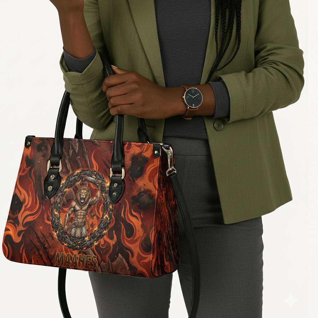 Maahes Leather Bag Ancient Egyptian Fiery Red Flame - Roaring Lion Head - Wonder Print Shop