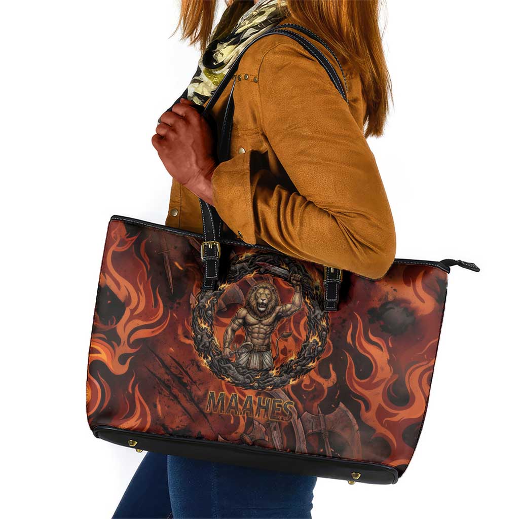 Maahes Leather Tote Bag Ancient Egyptian Fiery Red Flame - Roaring Lion Head - Wonder Print Shop
