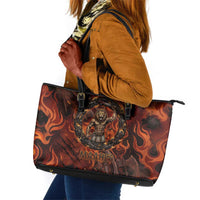 Maahes Leather Tote Bag Ancient Egyptian Fiery Red Flame - Roaring Lion Head - Wonder Print Shop