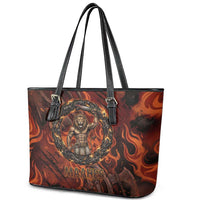 Maahes Leather Tote Bag Ancient Egyptian Fiery Red Flame - Roaring Lion Head - Wonder Print Shop