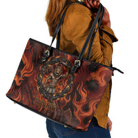 Maahes Leather Tote Bag Ancient Egyptian Fiery Red Flame - Roaring Lion Head - Wonder Print Shop