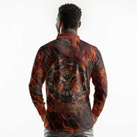 Maahes Long Sleeve Polo Shirt Ancient Egyptian Fiery Red Flame - Roaring Lion Head - Wonder Print Shop
