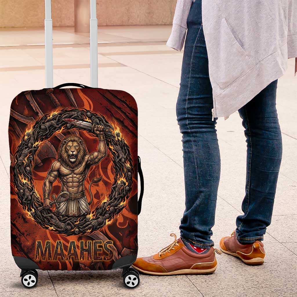 Maahes Luggage Cover Ancient Egyptian Fiery Red Flame - Roaring Lion Head - Wonder Print Shop