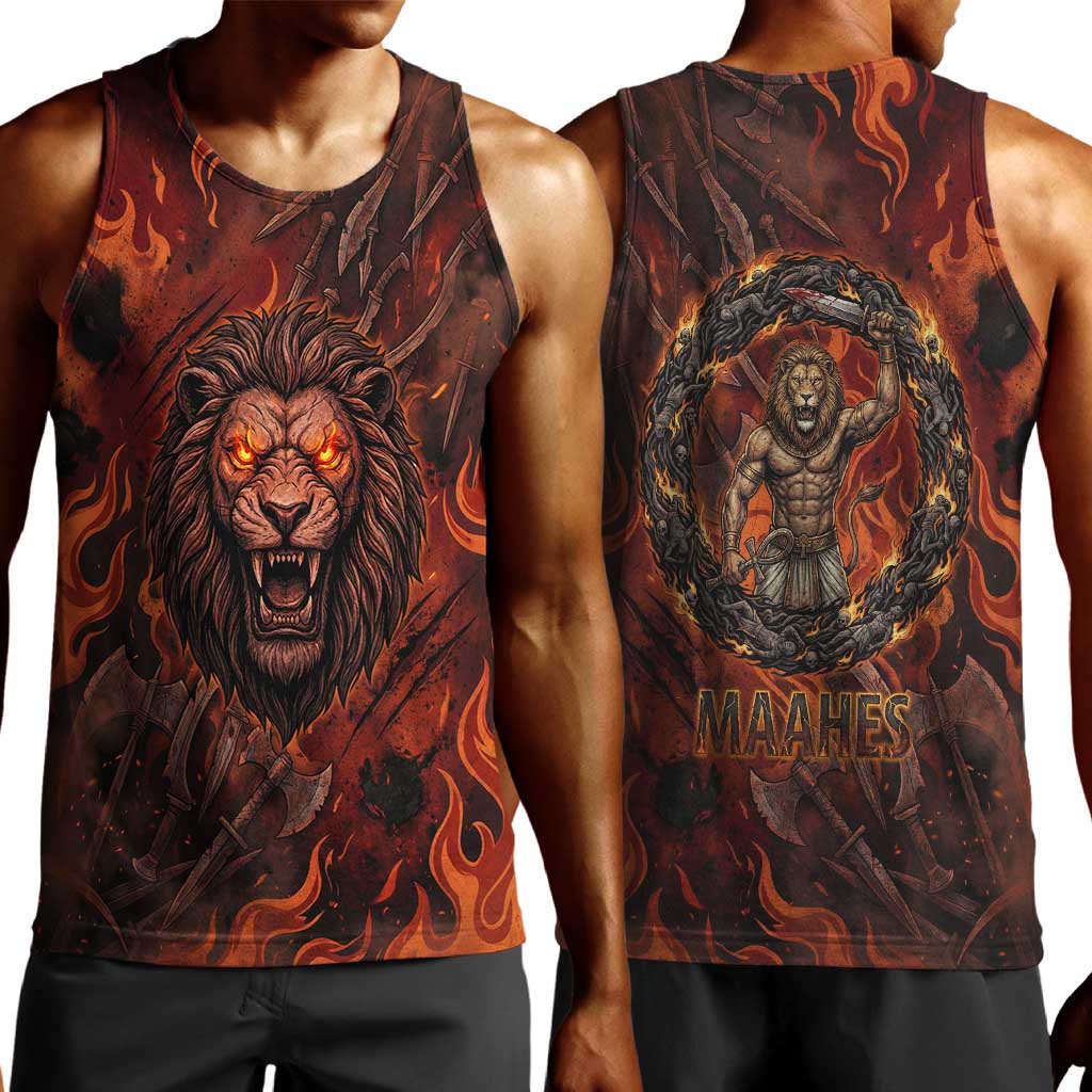 Maahes Men Tank Top Ancient Egyptian Fiery Red Flame - Roaring Lion Head - Wonder Print Shop