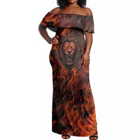 Maahes Off Shoulder Maxi Dress Ancient Egyptian Fiery Red Flame - Roaring Lion Head - Wonder Print Shop