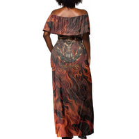 Maahes Off Shoulder Maxi Dress Ancient Egyptian Fiery Red Flame - Roaring Lion Head - Wonder Print Shop