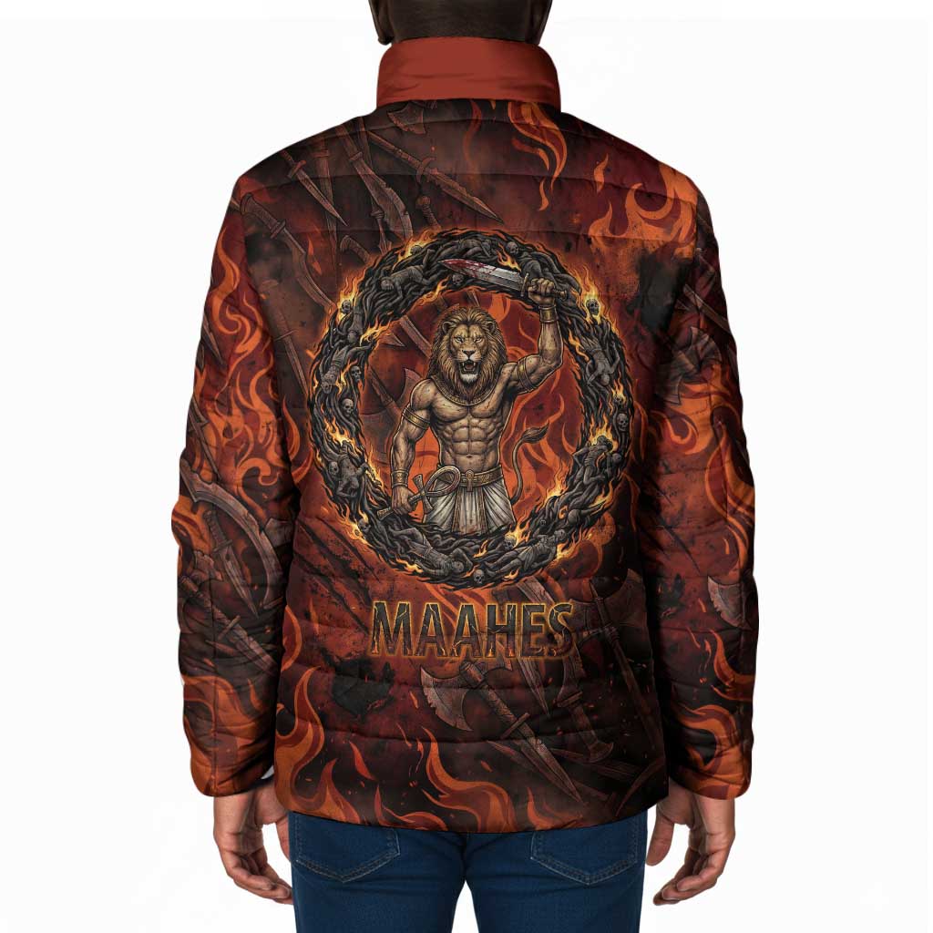 Maahes Padded Jacket Ancient Egyptian Fiery Red Flame - Roaring Lion Head - Wonder Print Shop