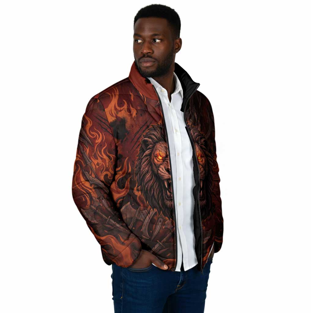 Maahes Padded Jacket Ancient Egyptian Fiery Red Flame - Roaring Lion Head - Wonder Print Shop