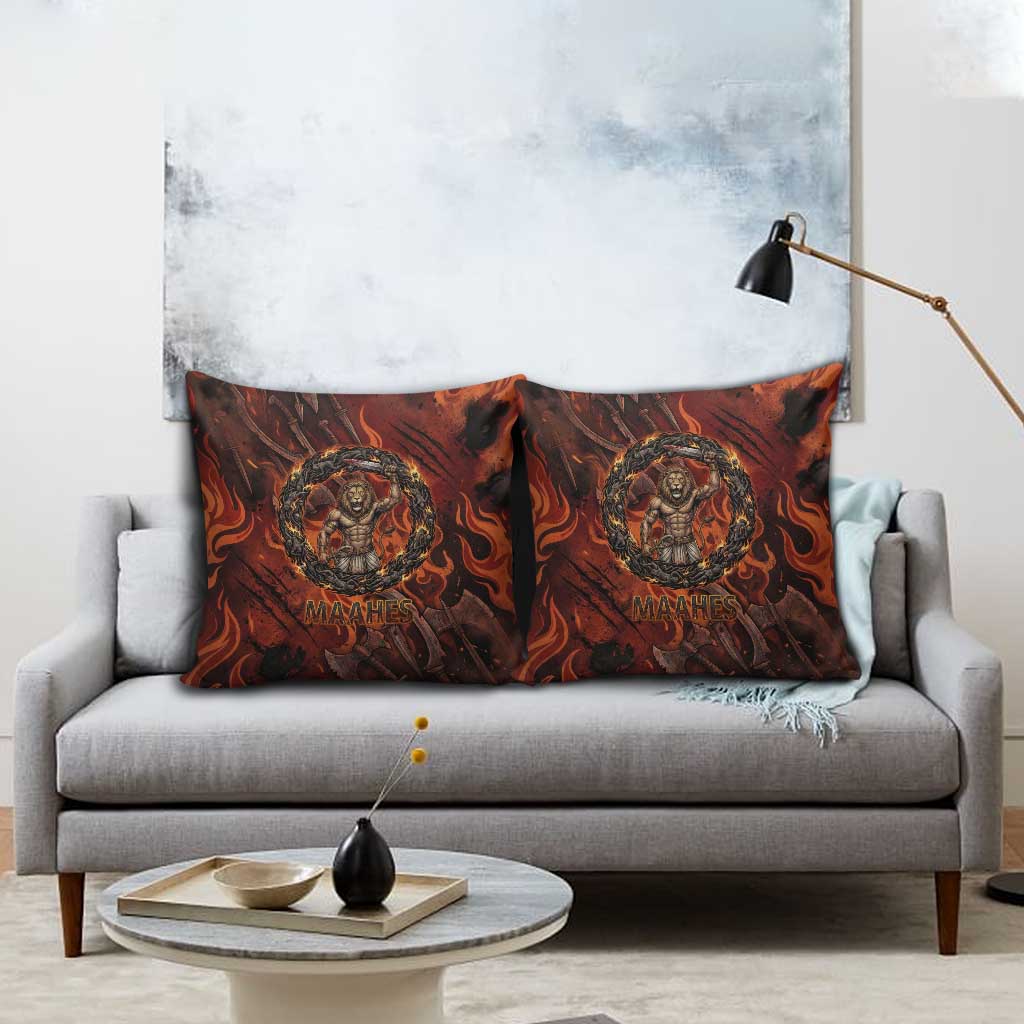 Maahes Pillow Cover Ancient Egyptian Fiery Red Flame - Roaring Lion Head - Wonder Print Shop