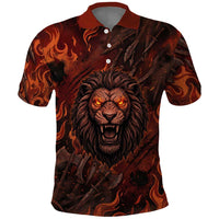 Maahes Polo Shirt Ancient Egyptian Fiery Red Flame - Roaring Lion Head - Wonder Print Shop