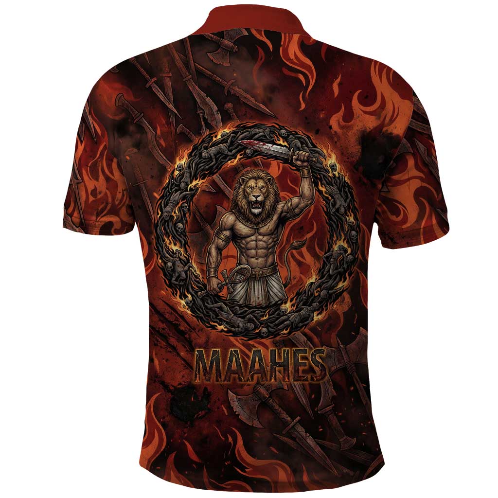 Maahes Polo Shirt Ancient Egyptian Fiery Red Flame - Roaring Lion Head - Wonder Print Shop