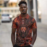Maahes Polo Shirt Ancient Egyptian Fiery Red Flame - Roaring Lion Head - Wonder Print Shop