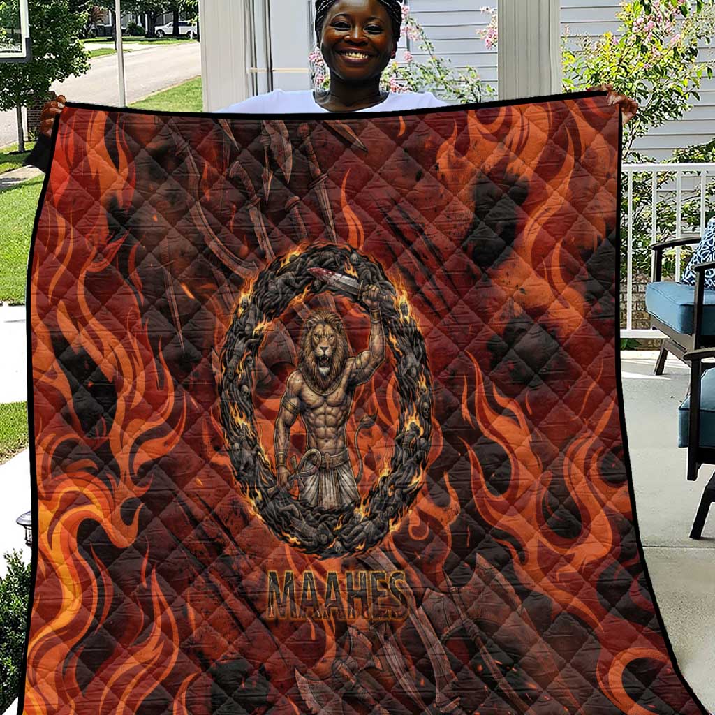 Maahes Quilt Ancient Egyptian Fiery Red Flame - Roaring Lion Head - Wonder Print Shop