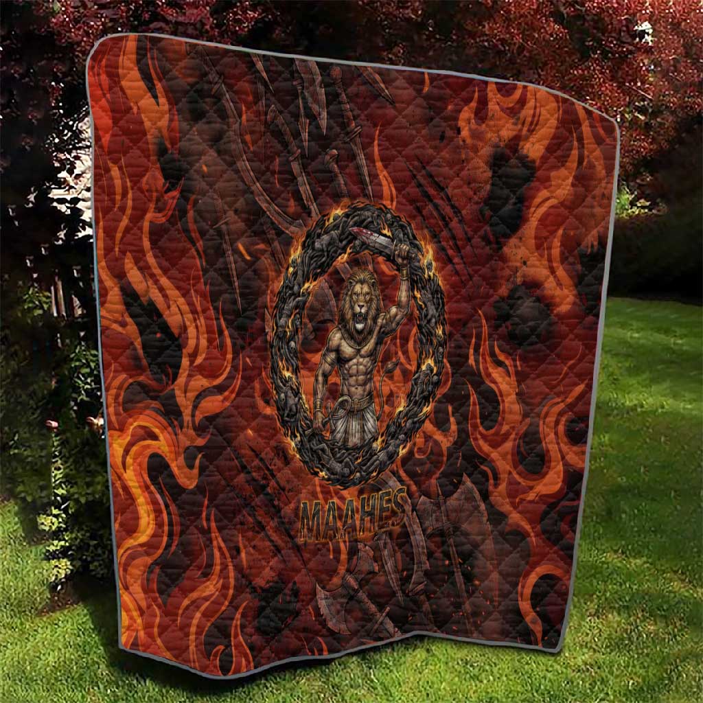 Maahes Quilt Ancient Egyptian Fiery Red Flame - Roaring Lion Head - Wonder Print Shop