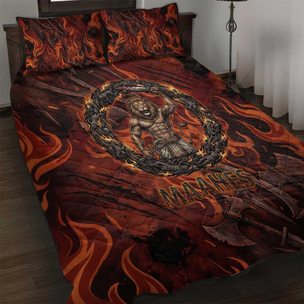 Maahes Quilt Bed Set Ancient Egyptian Fiery Red Flame - Roaring Lion Head - Wonder Print Shop