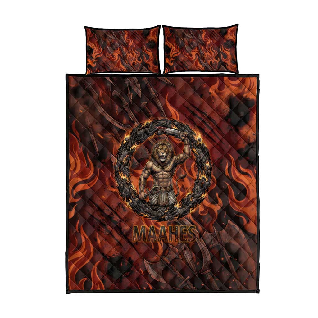 Maahes Quilt Bed Set Ancient Egyptian Fiery Red Flame - Roaring Lion Head - Wonder Print Shop
