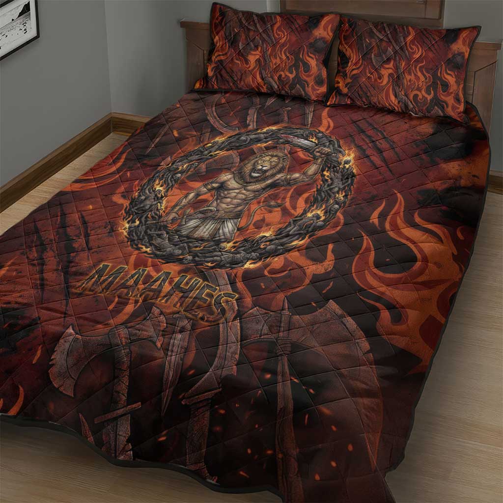 Maahes Quilt Bed Set Ancient Egyptian Fiery Red Flame - Roaring Lion Head - Wonder Print Shop