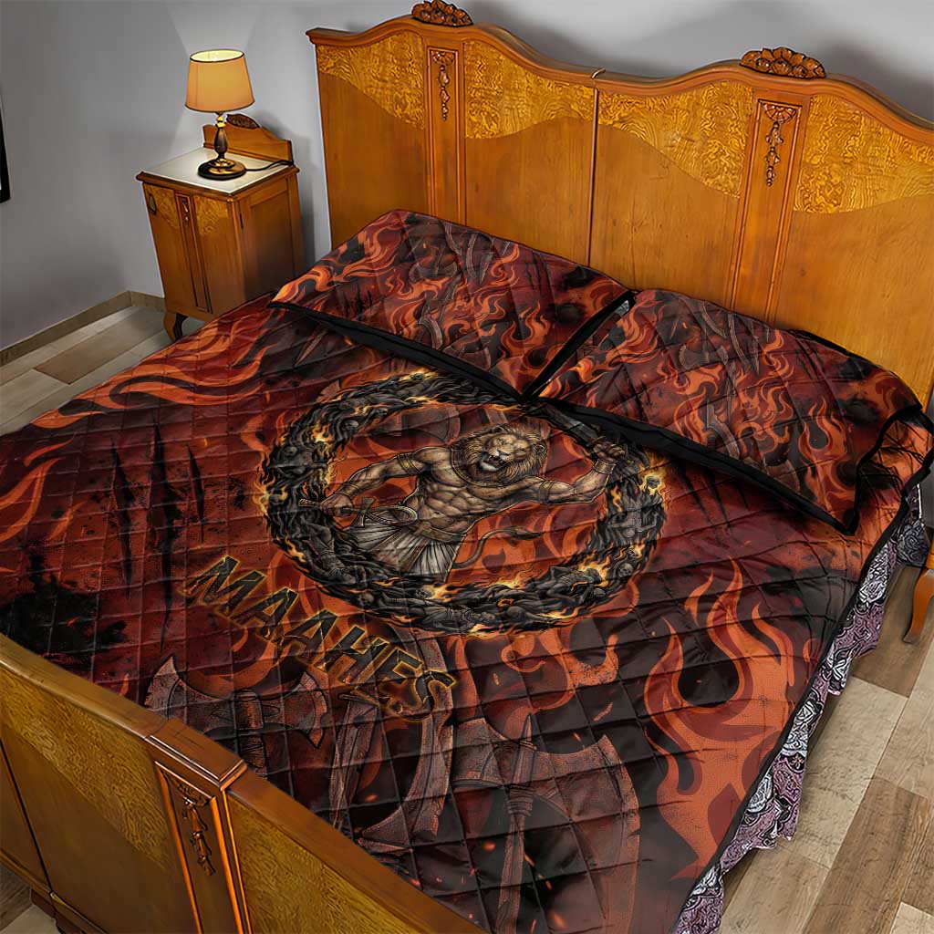 Maahes Quilt Bed Set Ancient Egyptian Fiery Red Flame - Roaring Lion Head - Wonder Print Shop