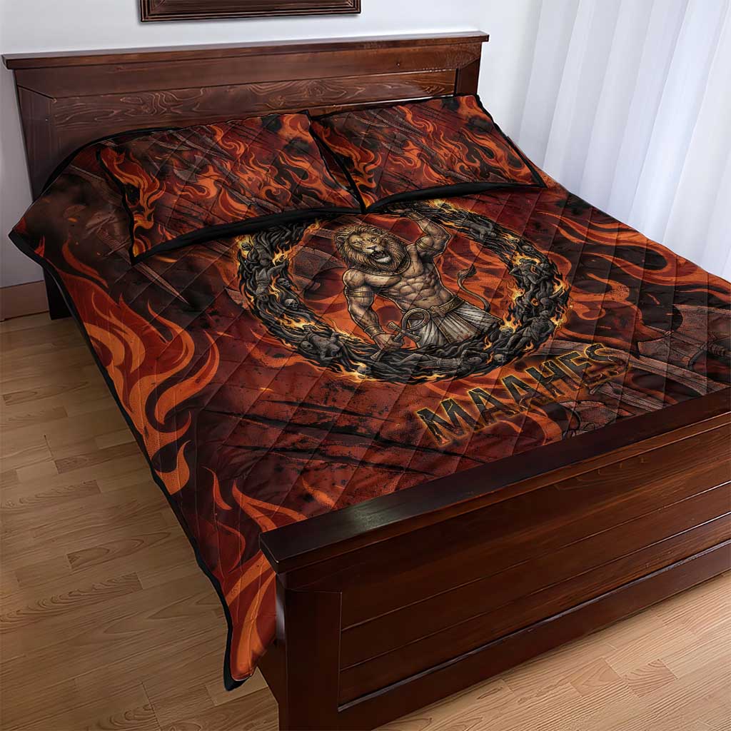 Maahes Quilt Bed Set Ancient Egyptian Fiery Red Flame - Roaring Lion Head - Wonder Print Shop