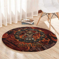 Maahes Round Carpet Ancient Egyptian Fiery Red Flame - Roaring Lion Head - Wonder Print Shop