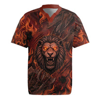 Maahes Rugby Jersey Ancient Egyptian Fiery Red Flame - Roaring Lion Head - Wonder Print Shop