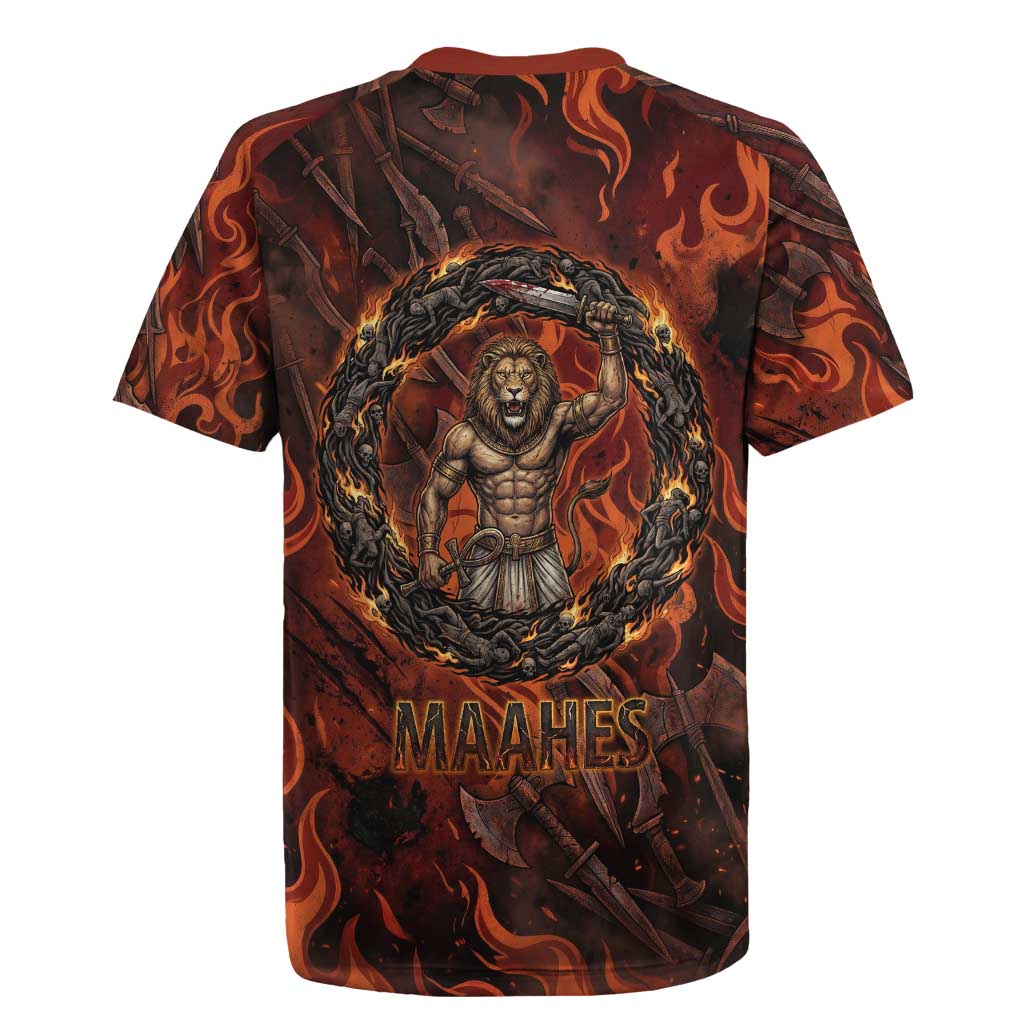 Maahes Rugby Jersey Ancient Egyptian Fiery Red Flame - Roaring Lion Head - Wonder Print Shop